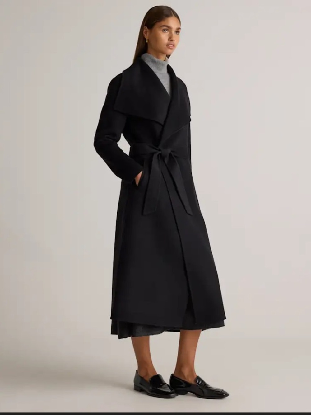 Quince Double-Faced Merino Wool Draped Collar Wrap Coat Black Small NWT